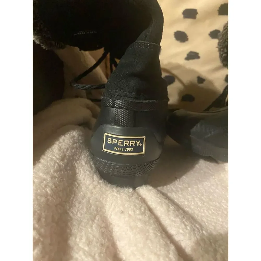 Size 6.5 Sperry Top Sider Syren Strait Quarter Faux Fur Rubber Boots Black
